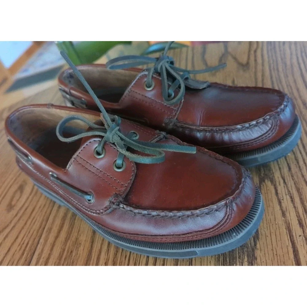 Men's Vintage Bass Moccasins Leather Brown Lace Up Casual Loafers 7‎ M Brazil